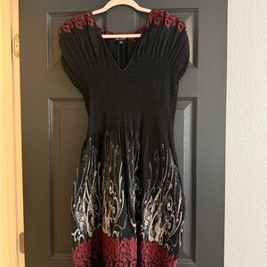 Max Edition Black and Red Smocked Midi Sundress